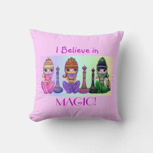 I Believe in Magic! Three Cute Genie Girls Throw Pillow