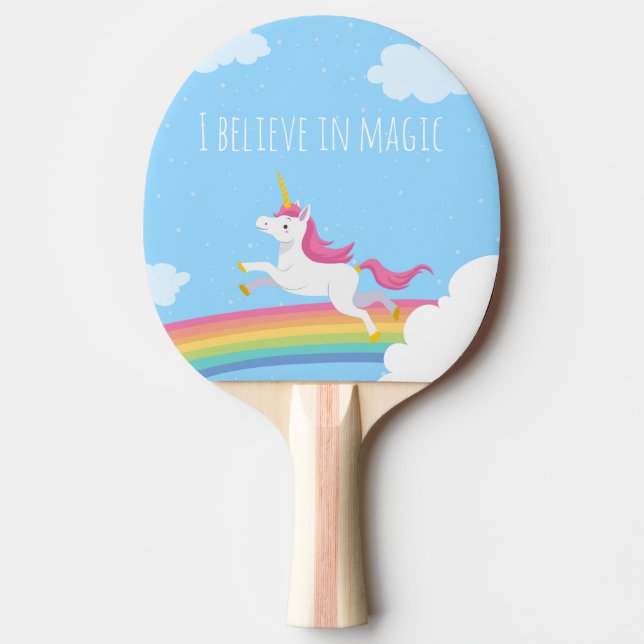 I believe in Magic Unicorn Rainbow Personalized Ping Pong Paddle (Front)