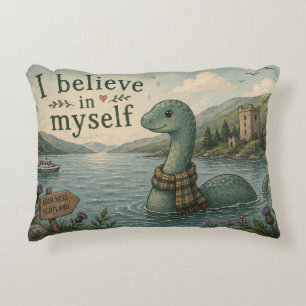 I believe in myself whimsical Loch Ness Monster Accent Pillow