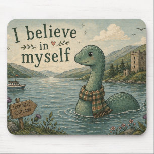 I believe in myself whimsical Loch Ness Monster Mouse Pad