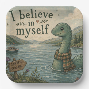 I believe in myself whimsical Loch Ness Monster Paper Plate
