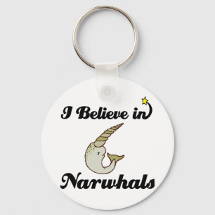 i believe in narwhals keychain
