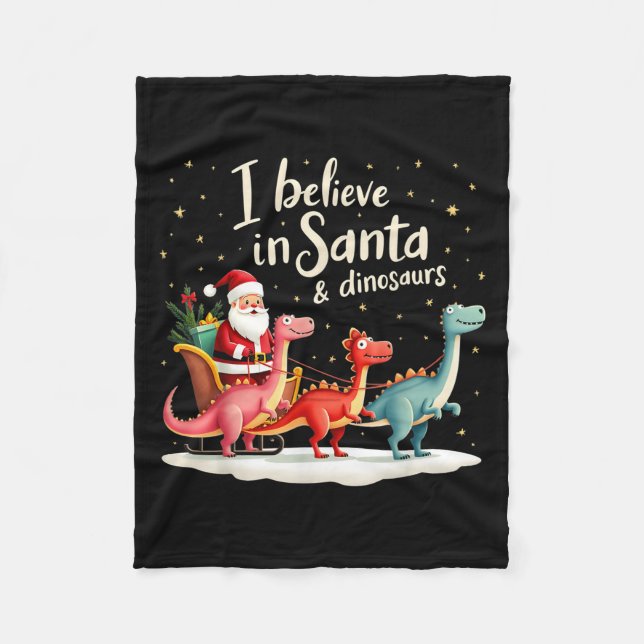 I Believe In Santa And Dinosaurs Holiday Funny Chr Fleece Blanket (Front)