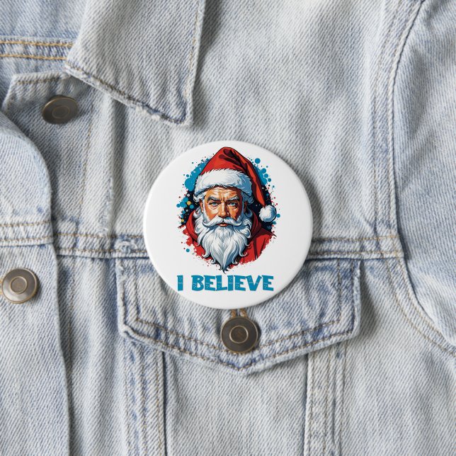 I Believe in Santa Claus Graffiti Style Design 3 Inch Round Button (In Situ)