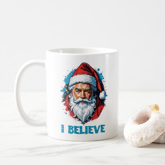 I Believe in Santa Claus Graffiti Style Design Coffee Mug (With Donut)