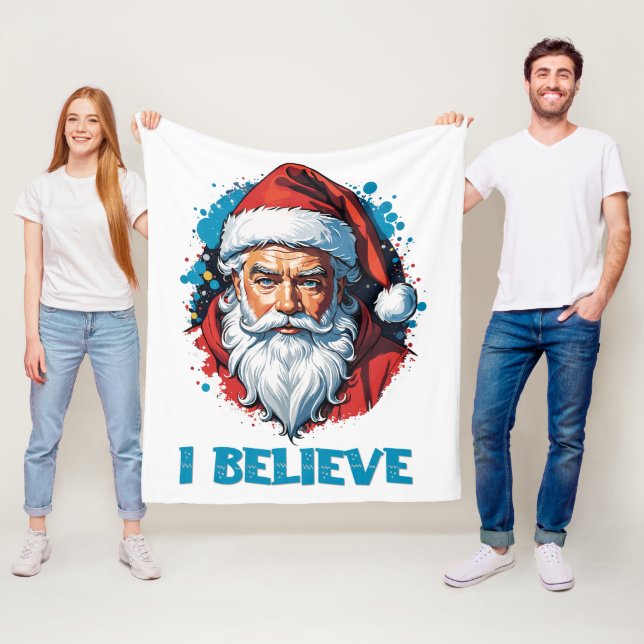 I Believe in Santa Claus Graffiti Style Design Fleece Blanket (In Situ)