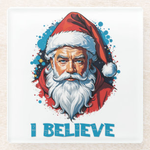 I Believe in Santa Claus Graffiti Style Design Glass Coaster