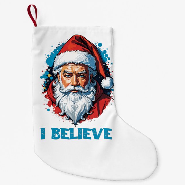 I Believe in Santa Claus Graffiti Style Design Small Christmas Stocking (Front)