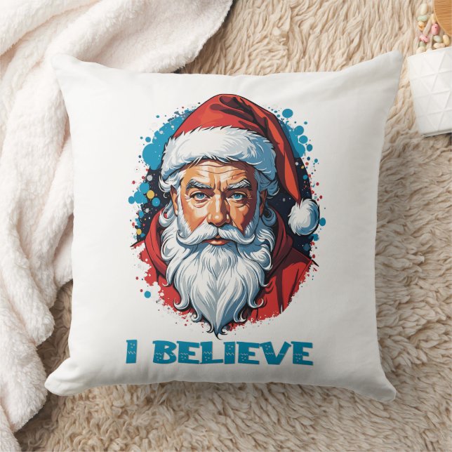 I Believe in Santa Claus Graffiti Style Design Throw Pillow (Blanket)