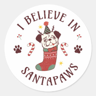 I Believe In Santa Paws Classic Round Sticker