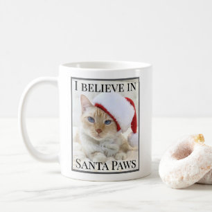 I Believe In Santa Paws Cute Cat In Santa Hat Coffee Mug