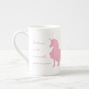 I believe in the invisible pink unicorn. bone china mug