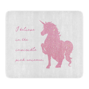 I believe in the invisible pink unicorn. cutting board