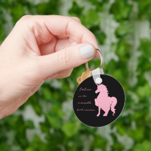 I believe in the invisible pink unicorn. keychain