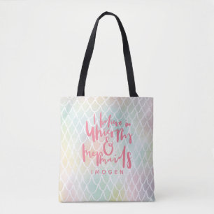 I BELIEVE IN UNICORNS AND MERMAIDS PINK TOTE BAG