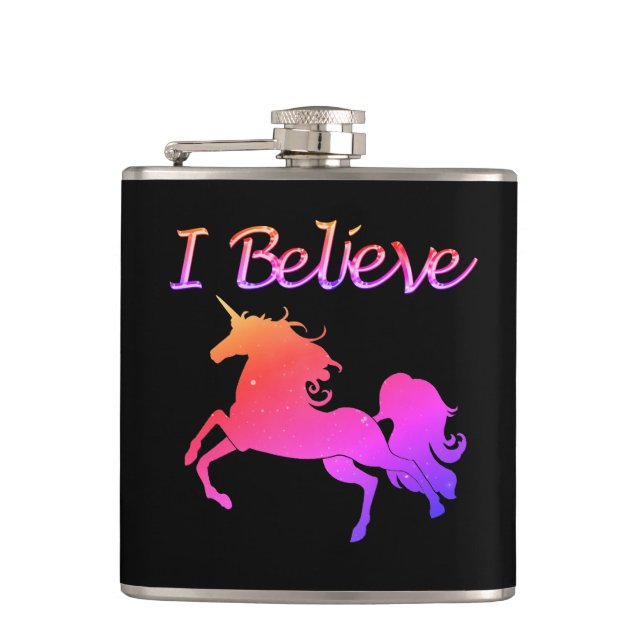 I Believe in Unicorns Hip Flask (Front)