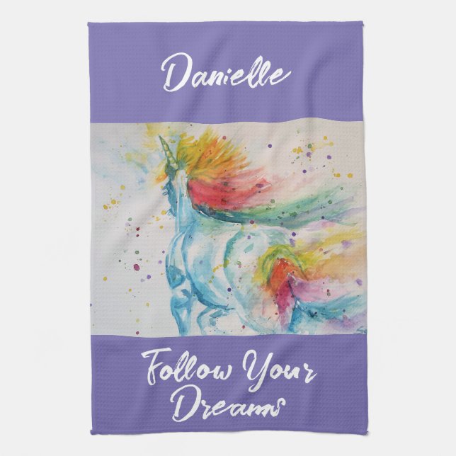 I Believe In Unicorns Rainbow Follow Your Dreams Kitchen Towel (Vertical)