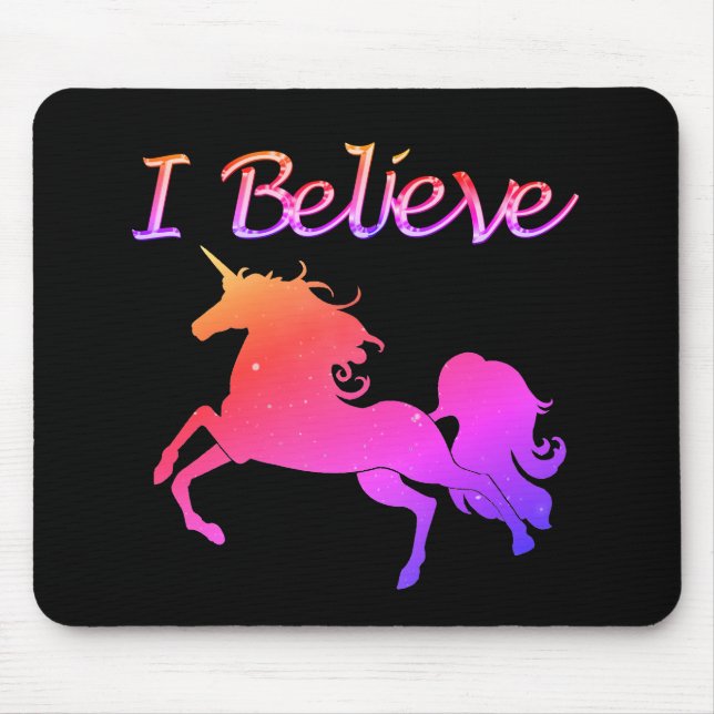I Believe in Unicorns Sparkly Pink Unicorn Mouse Pad (Front)