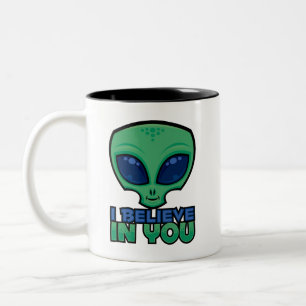 I Believe In You Friendly Cartoon Alien Two-Tone Coffee Mug