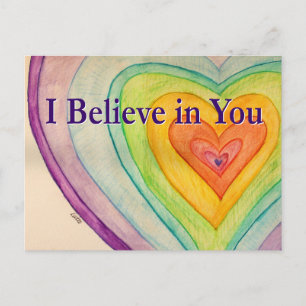 I Believe in You Rainbow Hearts Art Postcard
