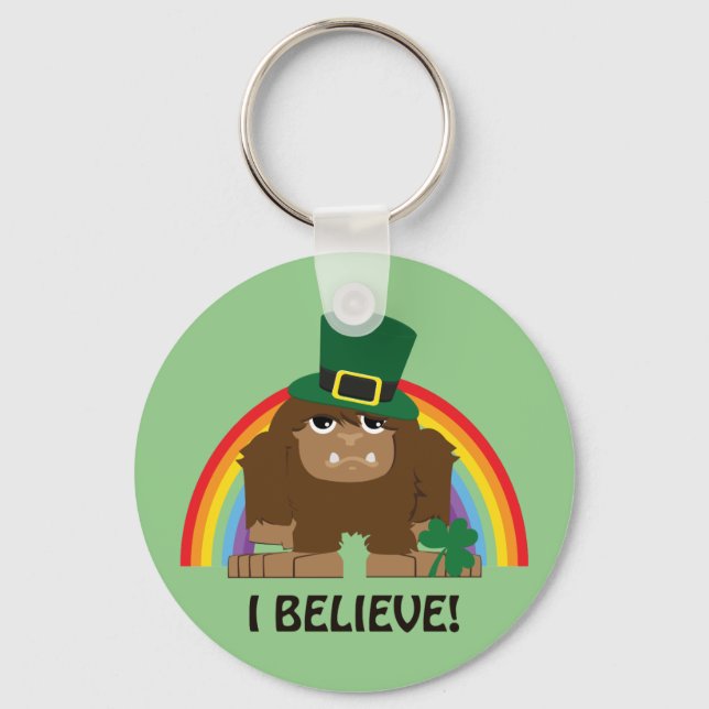 I Believe! Leprechaun Bigfoot Keychain (Front)