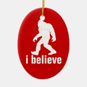 I Believe - red and white Ceramic Ornament