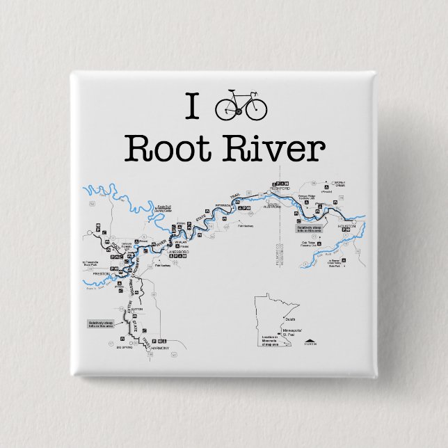 I Bike Root River 2 Inch Square Button (Front)