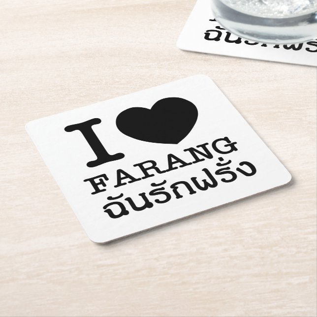 I Black Heart (Love) Farang Square Paper Coaster (Angled)