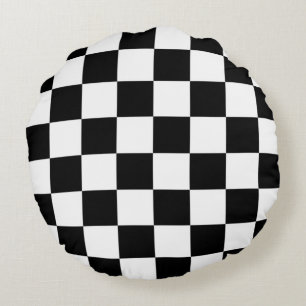 I Bleed Racing Check Black White Chequered Custom Round Pillow
