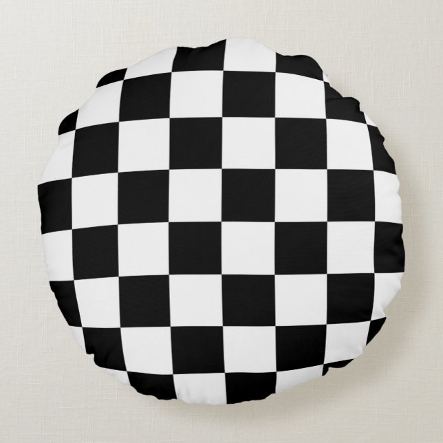 I Bleed Racing Check Black White Chequered Custom Round Pillow (Back)