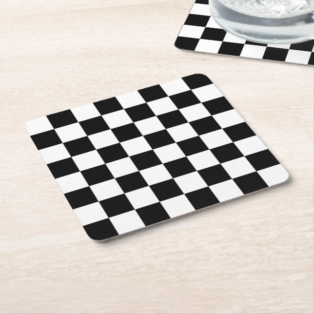 I Bleed Racing Check Black White Chequered Custom Square Paper Coaster (Angled)