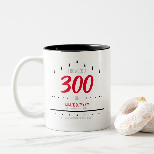 "I bowled a 300" | Date | Bowling Ball Name Two-Tone Coffee Mug (With Donut)