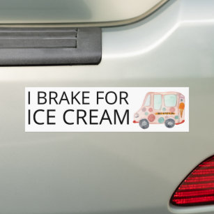 I BRAKE FOR ICE CREAM Cute Ice Cream Truck Bumper Sticker