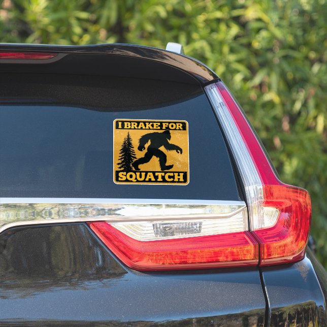 I Brake For Squatch Retro Bigfoot Funny Yellow (Car Side)