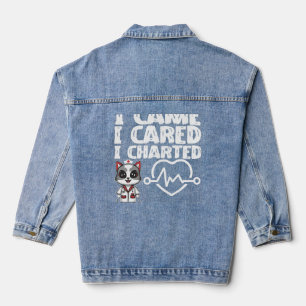 I Came, I Cared, I Charted - Nurse Cat Denim Jacket