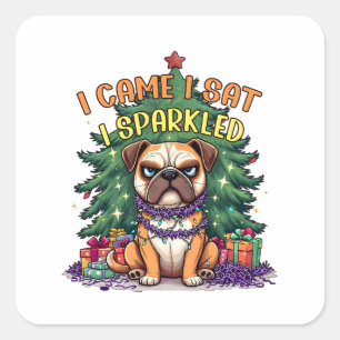I Came I Sat I Sparkled Funny Christmas Bulldog Square Sticker