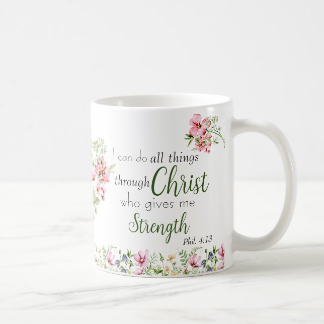 I Can Do All Things Bible Verse with Monogram   Coffee Mug (Right)