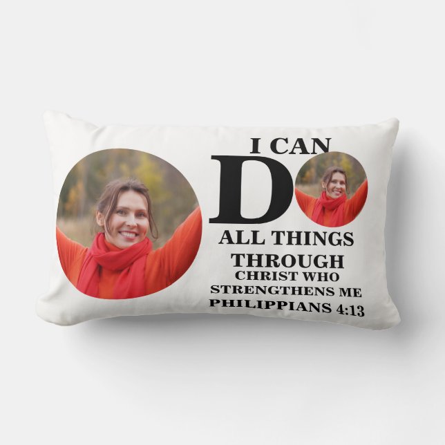 I can do all things Christian photo Bible verse Lumbar Pillow (Front)