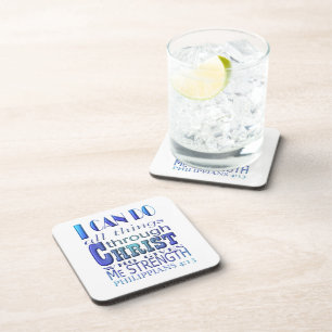 I can do all things through Christ Blue Text Coaster