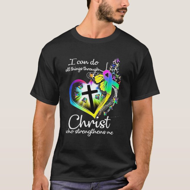 I Can Do All Things Through Christ Butterfly Art R T-Shirt (Front)