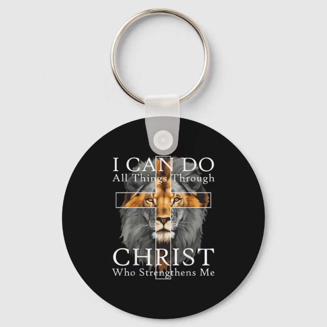 I Can Do All Things Through Christ Christian Lion  Keychain (Front)