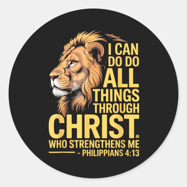 I Can Do All Things Through Christ, Cross Lino Chr Classic Round Sticker (Front)
