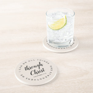 I Can Do All Things Through Christ Greige Coaster