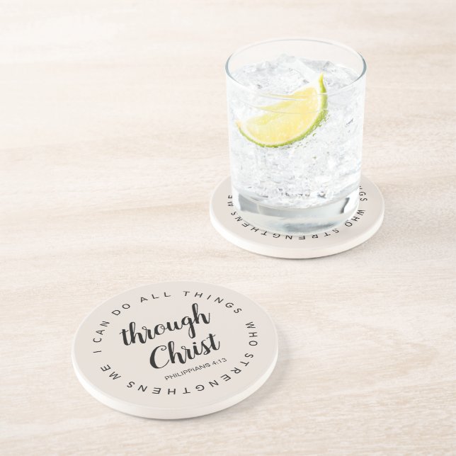 I Can Do All Things Through Christ Greige Coaster (Side)