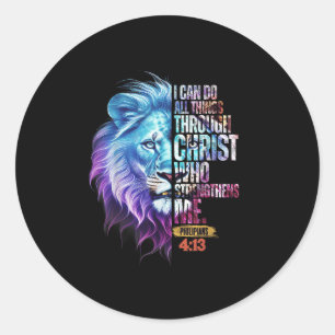 I Can Do All Things Through Christ Lion Faith Chri Classic Round Sticker