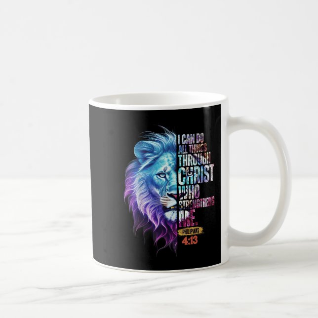 I Can Do All Things Through Christ Lion Faith Chri Coffee Mug (Right)