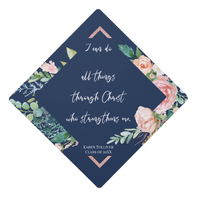 I Can Do All Things Through Christ Script Graduation Cap Topper (Front)