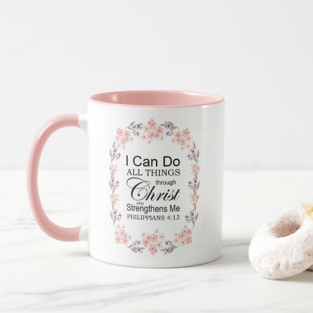 I Can Do All Things Through Christ Scripture Mug (With Donut)