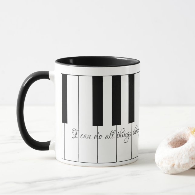 I Can Do All Things through Christ with Piano Keys Mug (With Donut)