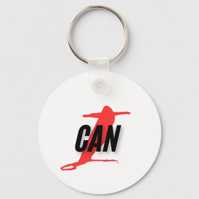 "I Can" Dynamic Red & Black Empowerment Word Art Keychain (Front)